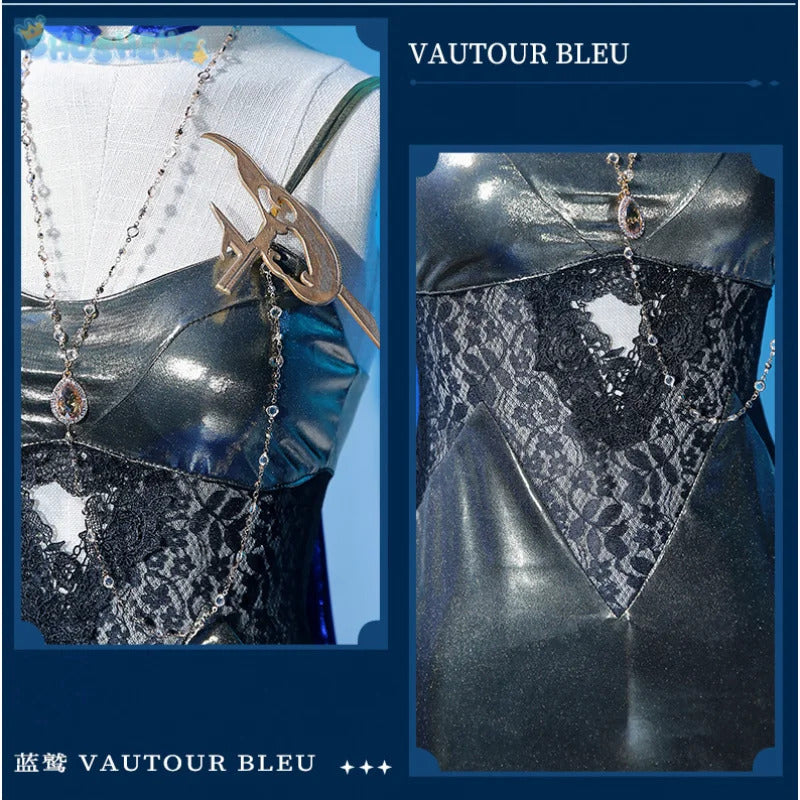 Path to Nowhere Blue Eagle Cospaly Blue vulture Costume Dress, coat, necklace, wig, prop set Halloween sexy women's uniform