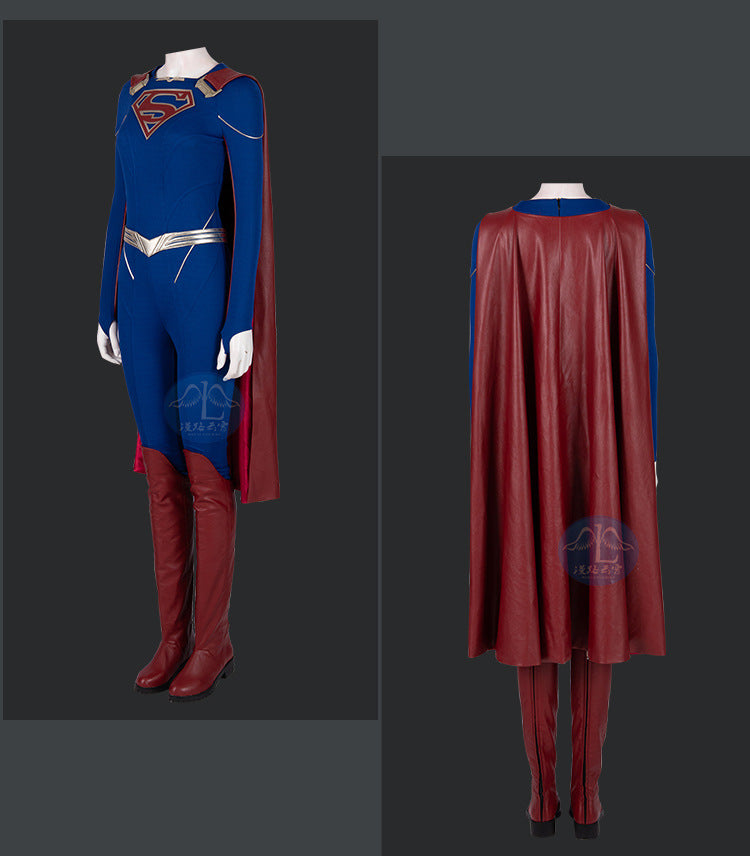 Superhero Cosplay Blue Bodysuit SuperWomen Zentai Costumes Womloak SuperGirl Cos Jumpsuit Rompers Aldult Outfits Role Play