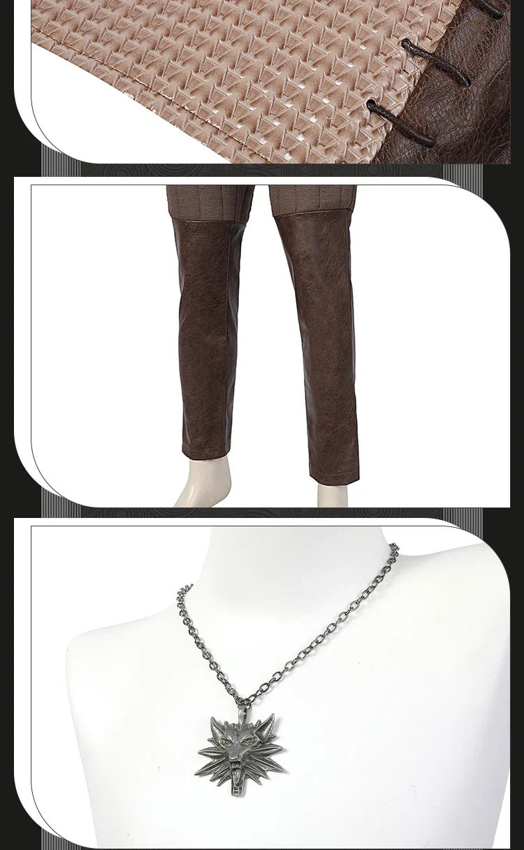 Witcher 3:Wild Hunt Geralt Cosplay Geralt of Rivia Costume Men Vest pants jacket armor belt gloves full set Halloween uniform