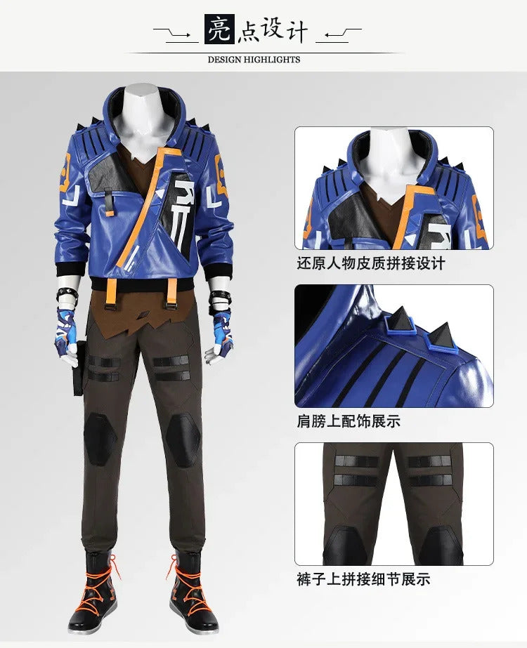Shusheng-R Game Valorant Yoru Cosplay Men Costume Roleplay Fantasia Outfits Jacket Gloves Man Fancy Dress Up Party Clothes For Role Playing