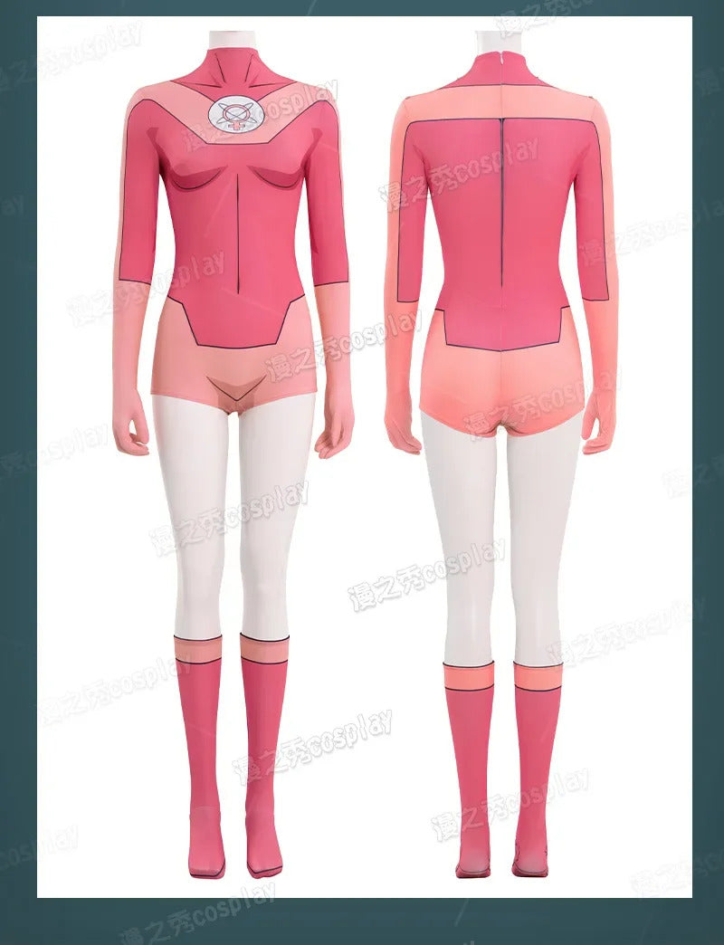 Movie Atom Eve cosplay invincible costume jumpsuit cloak socks shoe set Halloween Party pink Women tight fitting uniform xs-xxxl