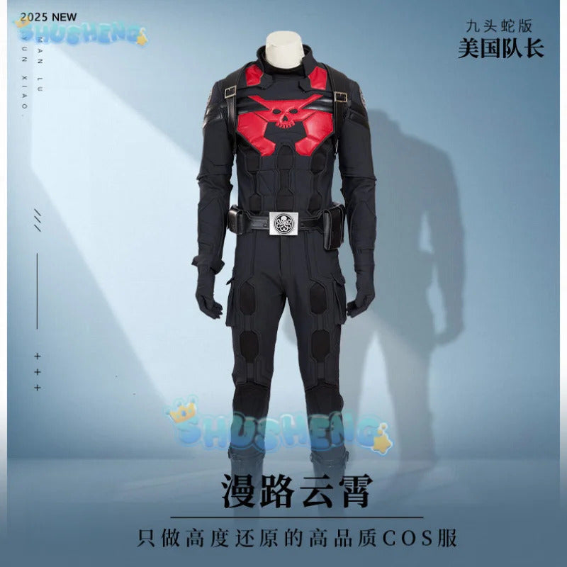 Superhero Captain Hydra Steven Rogers Cosplay Costume Headwear Shawl Pants Gloves Waist Wrap Halloween Men Fantasy Uniform