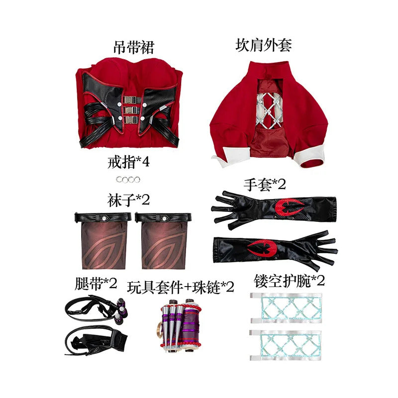 Psylocke Cosplay Rivals Red Ghost Hunter Costume Hat shoes suspender dress gloves socks prop set Halloween women fantasy uniform