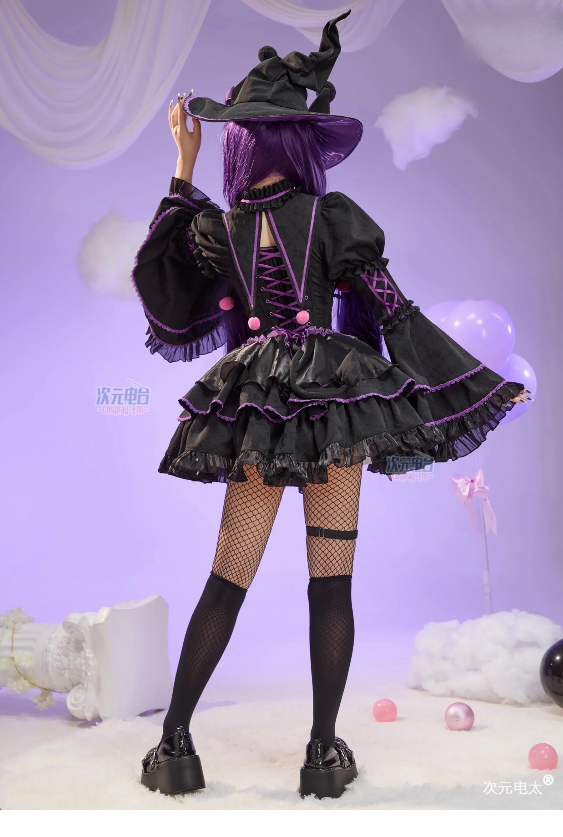 Anime Kuromi Cosplay The little witch Costume Halloween Carnival Sweet Lolita Dress Hat Accessories Socks Prop Kuromi Gothic Set