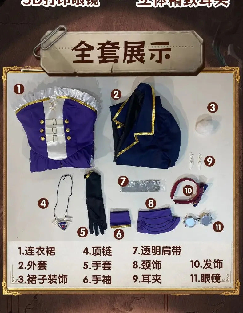 Identity Ⅴ Patricia Dorval Enchantress Cosplay Costume Halloween party new dress jacket gloves glasses prop set women uniform