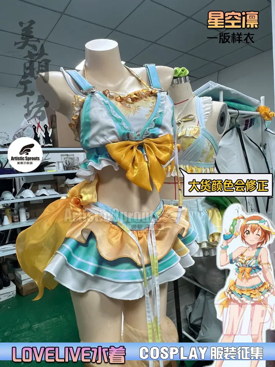 Anime LoveLive! Rin Hoshizora Cosplay Costume Women Halloween Party Sweet Top Skirt Headwear Set Summer Vacation Beach swimwear