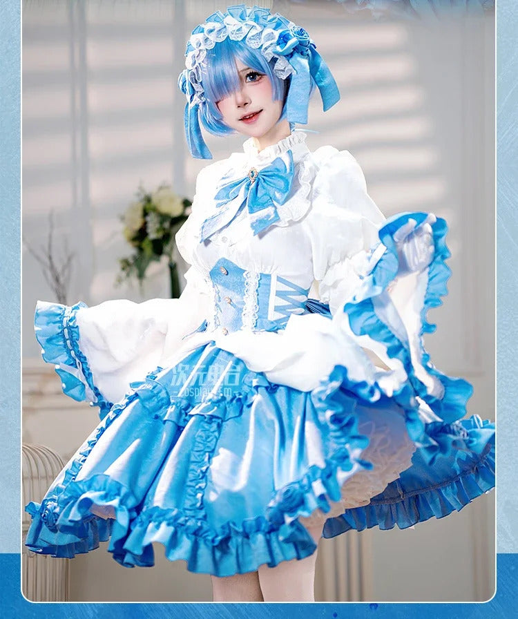 Shusheng-R Anime Re:Zero Rem cosplay costume Halloween carnival Gothic dress Lolita Sweet dress accessories props girls Rem uniform set
