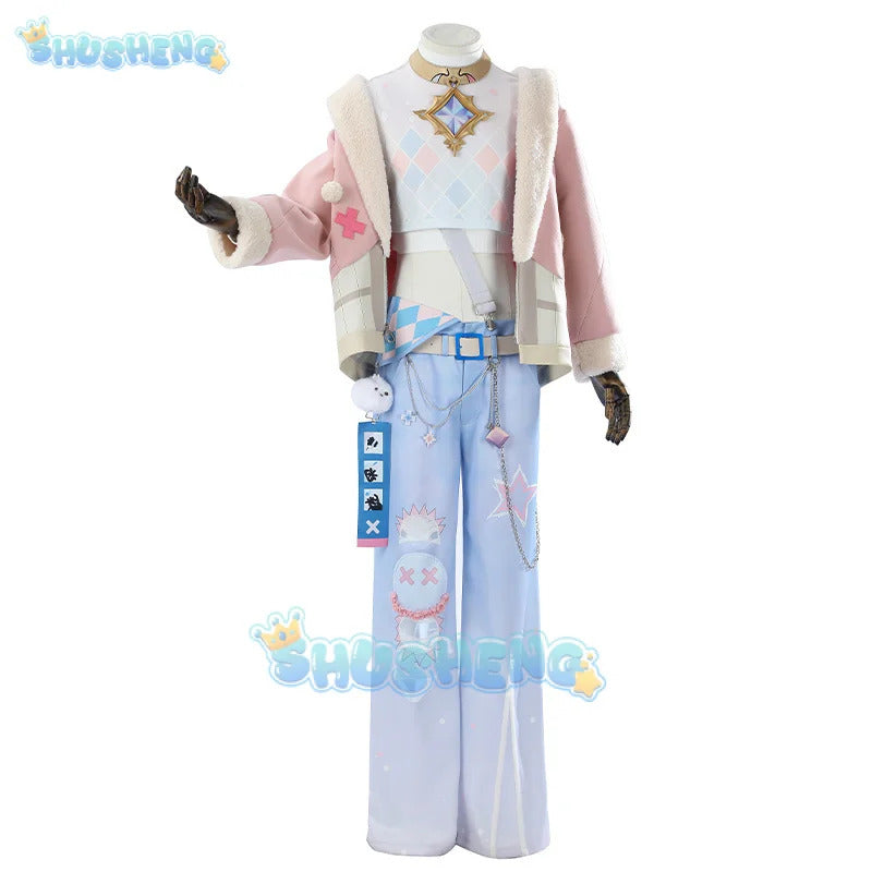 Game Nu:Carnival Blade Cosplay Costume Uniform Halloween Carnival Party Christmas Play Role Pink Coat Pants Hat Full Set for Men