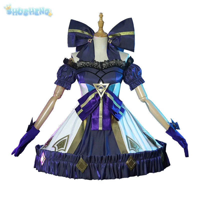 Shusheng-R LOL Gwen Cosplay Costume Dark Gothic Style Ruined Doll Outfit League Legends Cos Women Halloween Party Dress Custom