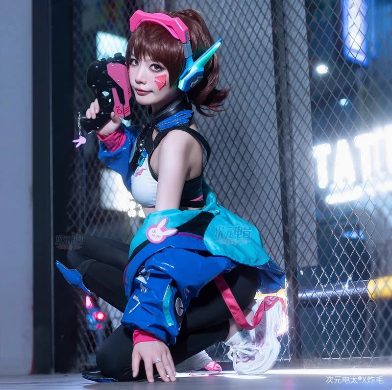 OW D.Va Overwatch Cosplay Tokyo Official Valley Costume Leather jacket strapless pants wig prop set Halloween fashion uniform