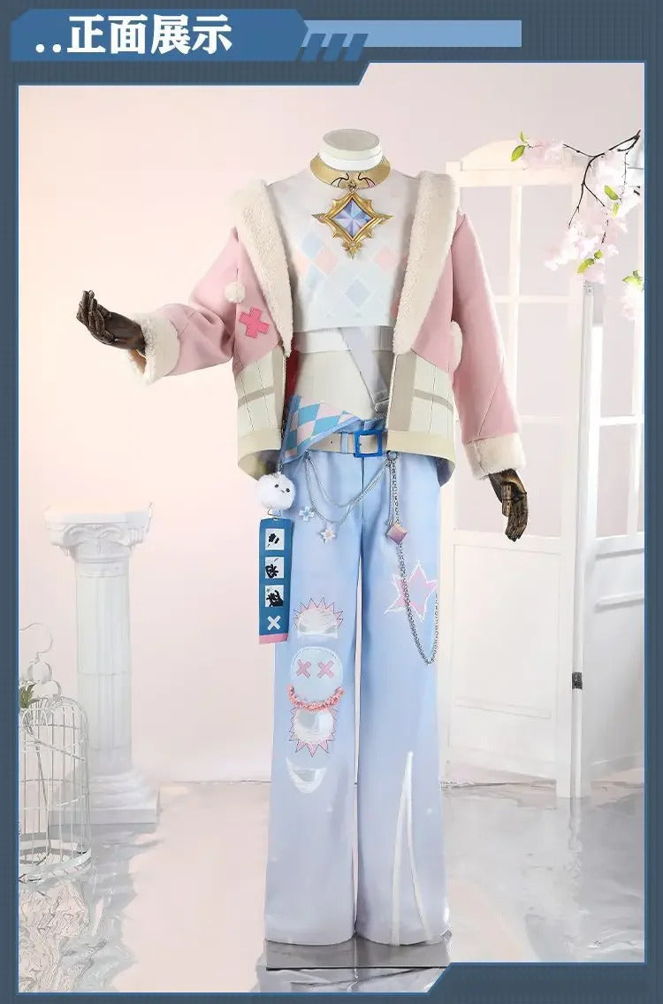 Game Nu:Carnival Blade Cosplay Costume Uniform Halloween Carnival Party Christmas Play Role Pink Coat Pants Hat Full Set for Men