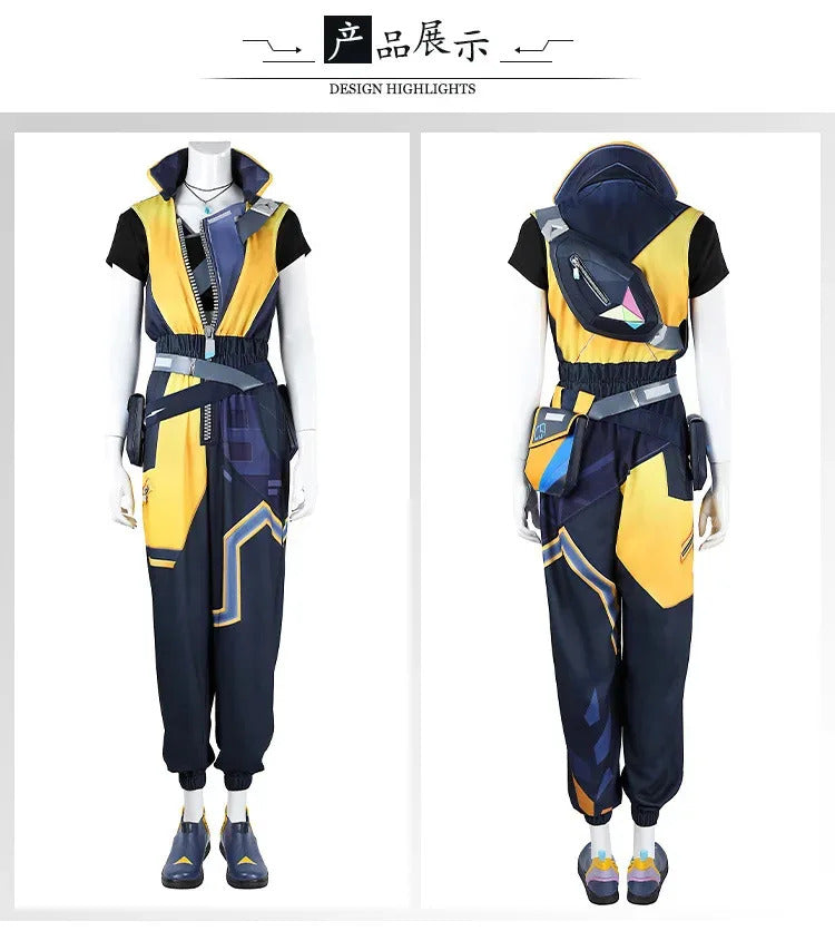 Game Waylay VALORANT Cosplay Costume Jumpsuit backpack waist bag necklace ear clip set Halloween casual for men women uniform