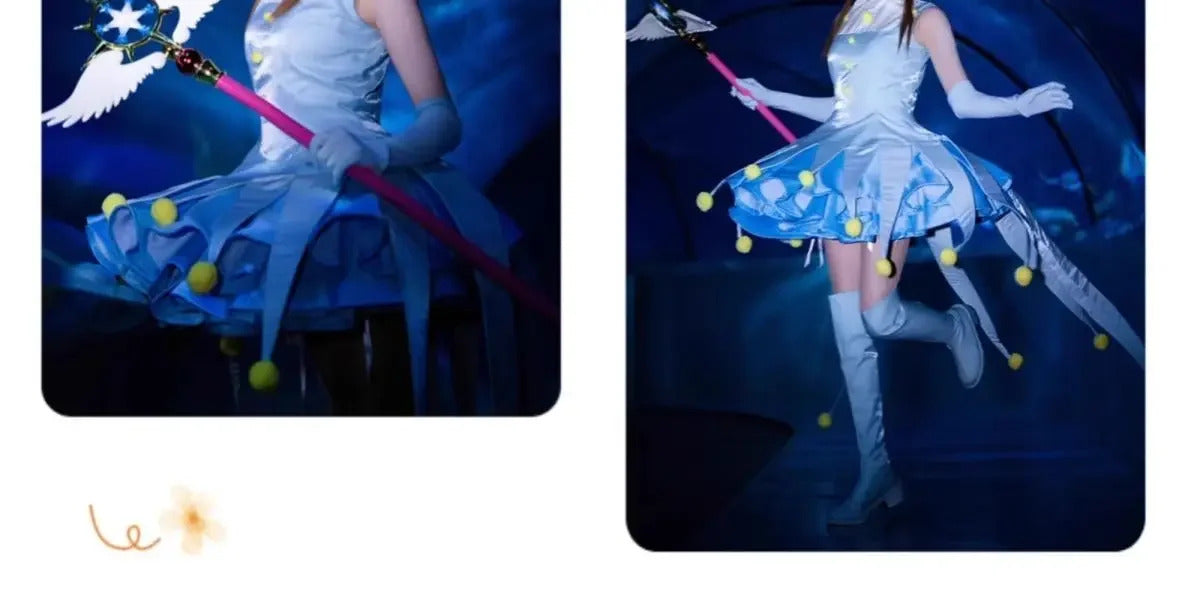 Anime Card Captor KINOMOTO SAKURA Cosplay costume Women's Dress Socks Hat Prop Accessories Set Halloween Carnival Sweet Uniform