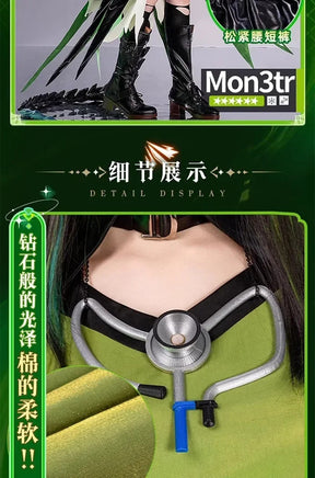 Arknights Mon3tr Cosplay Costume M3 Uniform Black Green Outfit Headwear Rhodes Island Halloween Party for Women Girls Props