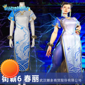 Chun Li Street Fighter 6 Cosplay Costume Blue Chun Li Dress with Accessories Full Set and Individual Items Are Sold