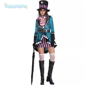 Game Alice: Madness Returns Cosplay Costume Alice Hat, Belt, Tie, Gloves, Halloween Party Magician Uniform Woman man Set S-XXXL