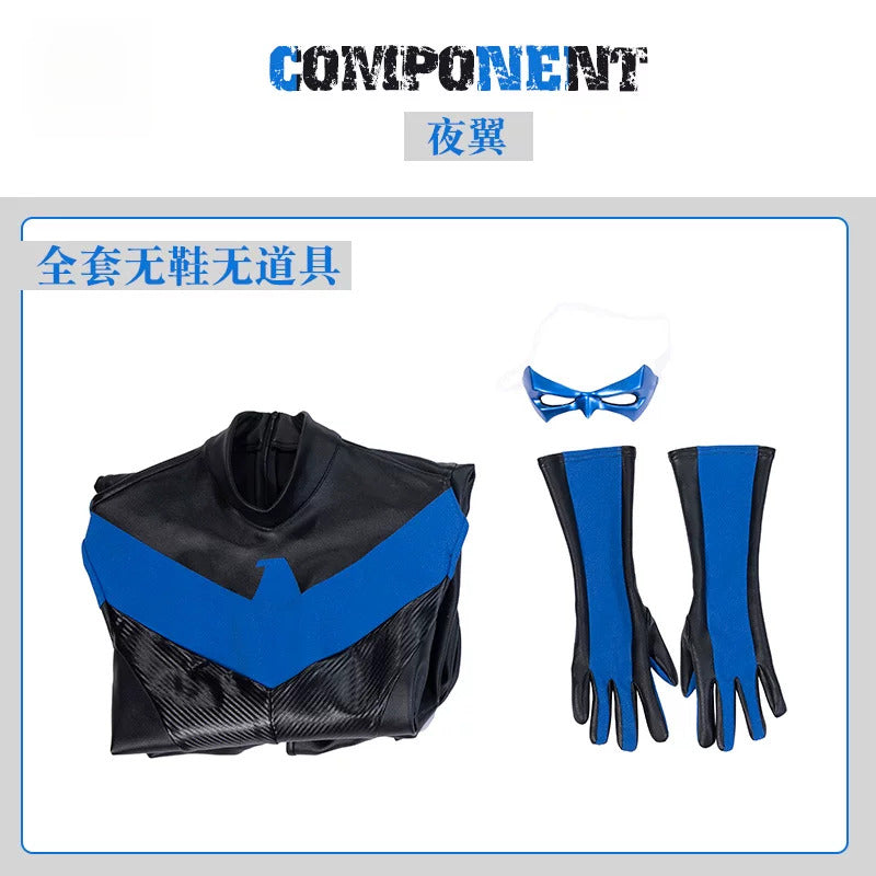 Shusheng-R Anime Nightwing Dick Grayson Cosplay Costume 3D Jumpsuit Halloween Suits Clothes Anime Outfits Men Uniform