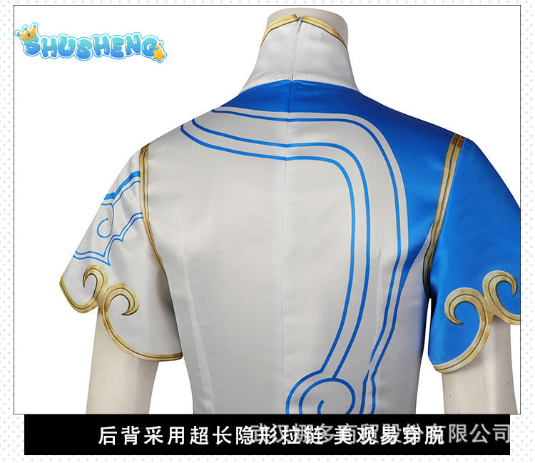 Chun Li Street Fighter 6 Cosplay Costume Blue Chun Li Dress with Accessories Full Set and Individual Items Are Sold