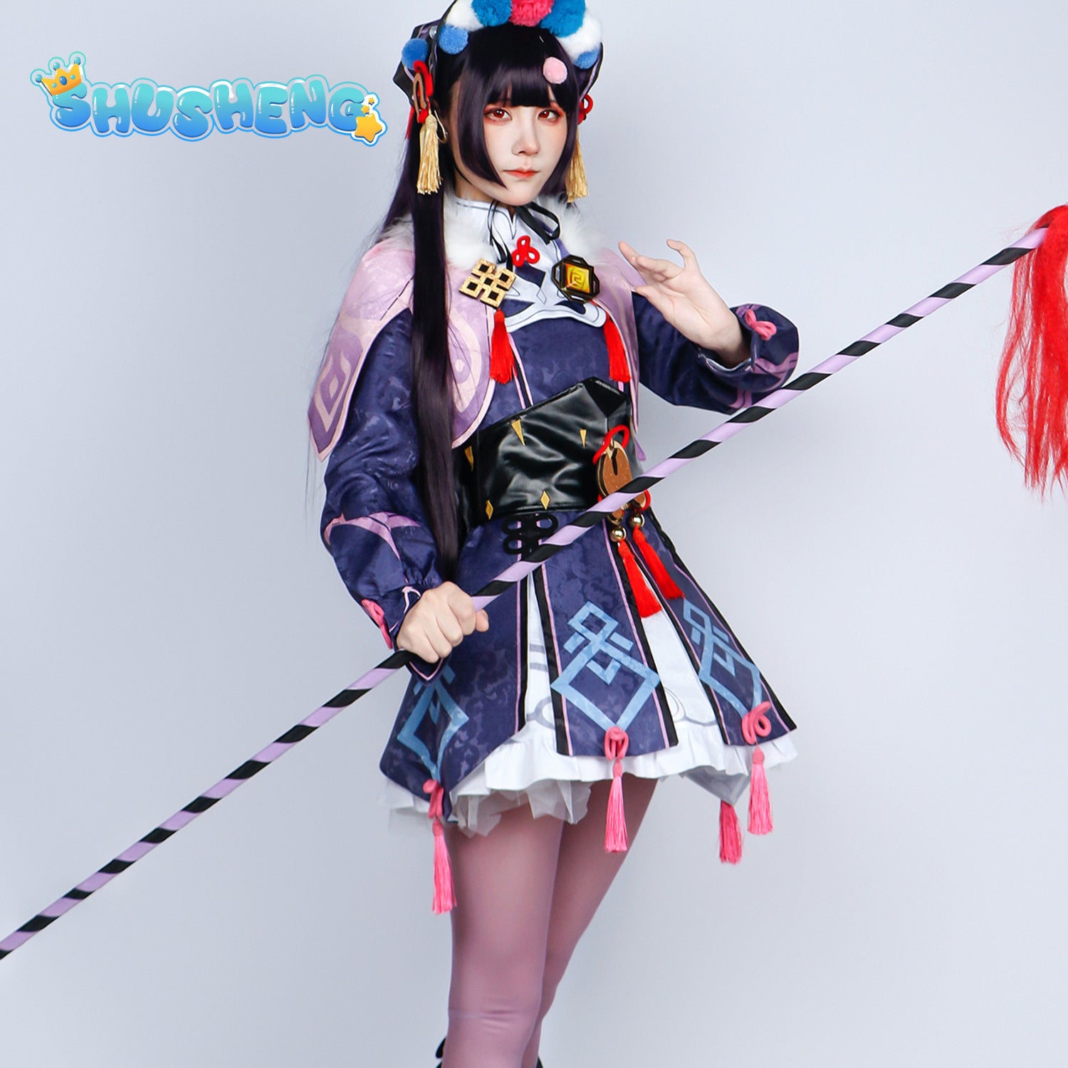 Anime Genshin Impact Yun Jin Cosplay Costume Full Set Cosplay Uniform Lolita Dress with Hat Wig Halloween Accessory Costumes