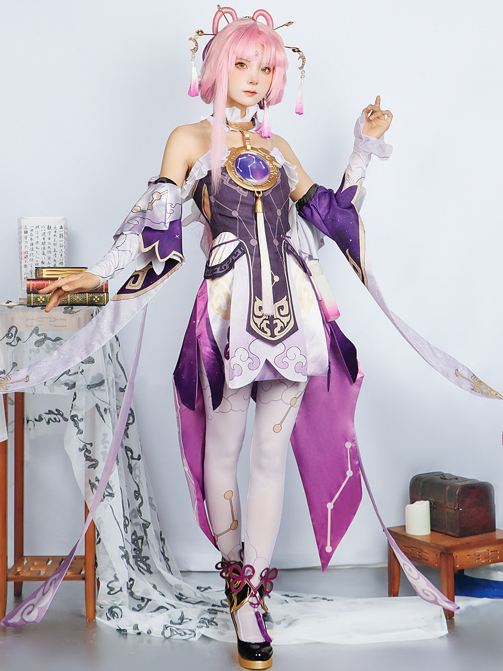 Fu Xuan Cosplay Costume Game Honkai Star Rail Character Fuxuan Uniform Outfit Halloween Party Women Wig Shoes