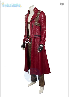 Game DMC 3 Dante Cosplay Costume Coat, gloves, waist bag, belt, Halloween party night red leather suitable uniform Dante Man set