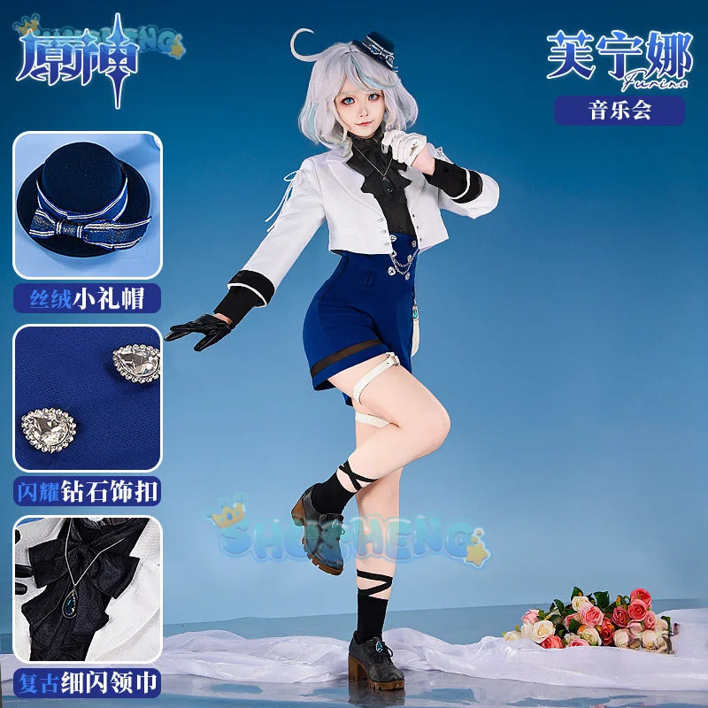 Shusheng Furina Cosplay Game Genshin Impact Costume Concert Sweet Elegant Singing Suit Women Halloween Party Role Play Clothing