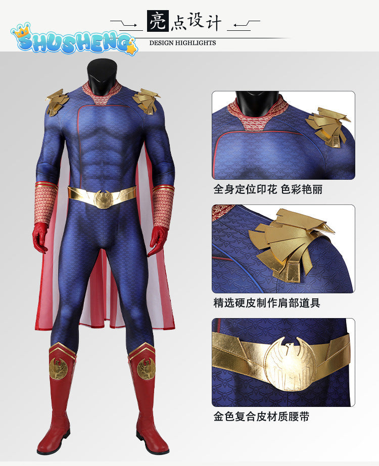 Cospaly The Boys Homelander Superhero Costume Adult Man Halloween Costumes Antony Starr Jumpsuit Cloak Blue Bodysuit new