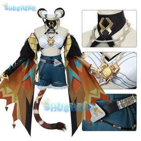 Genshin Impact Xilonen Cosplay Costume Game Uniform Headwear Tail Necklace Natlan Halloween Party for Women Props Shusheng