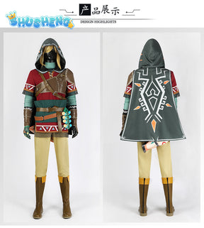 Kingdom Cosplay Disguise Link Hylian Cosplay Costume Hylian Tunic Hood Design Outfit and Accessories Custom Size for Man