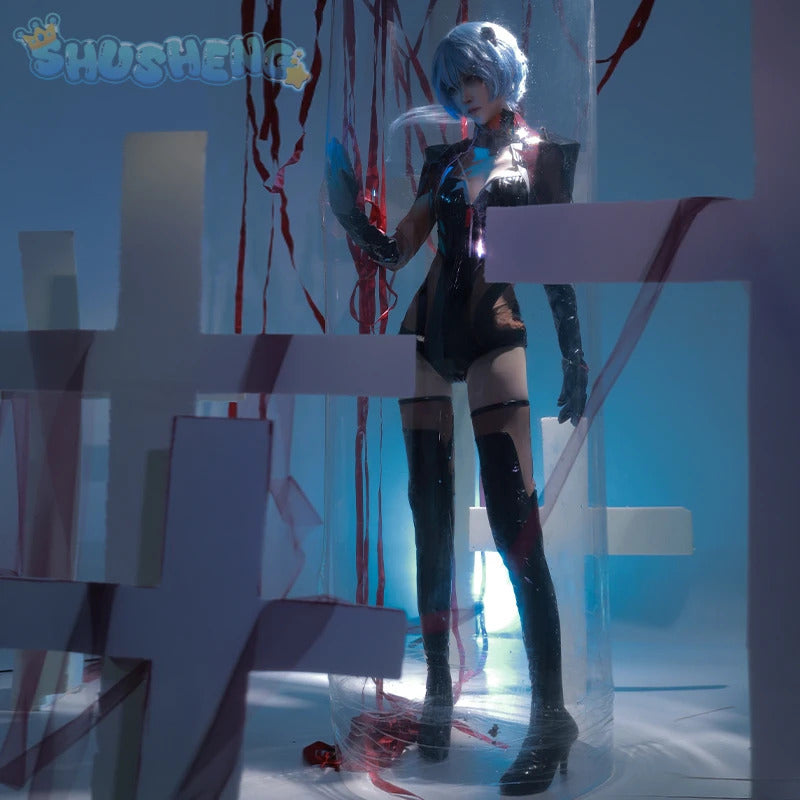 Ayanami Rei cosplay anime Eva costume sexy black leather jumpsuit accessory set Halloween Christmas Ayanami Rei woman uniform