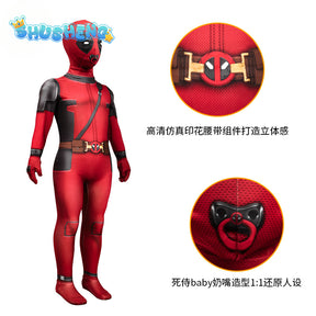 Children Superhero Deadpool Costume Halloween Cosplay Jumpsuit Boys Fantasy Movie Character Mask Holiday SetParty Game