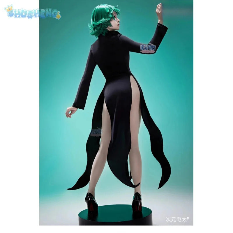 One Punch Man Tornado of Terror Senritsu No Tatsumaki Cosplay Costume Wig Black Dress Women Girl Outfit Halloween Child Uniform
