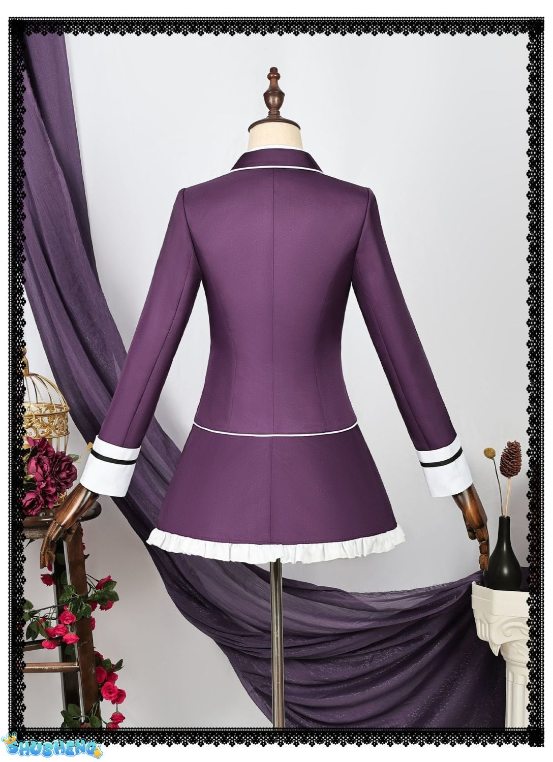 Game Diabolik Lovers Komori Yui Cosplay Costume Wig Fashion Purple Suit Uniform Dress Set for Women Halloween Party Role Play