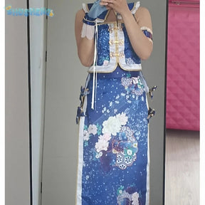 Anime Sonoda Umi  LoveLive! Cosplay Costume Women Halloween Carnival New Chinese Blue Cheongsam Dress Party Prop Uniform Set