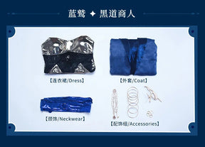 Path to Nowhere Blue Eagle Cospaly Blue vulture Costume Dress, coat, necklace, wig, prop set Halloween sexy women's uniform