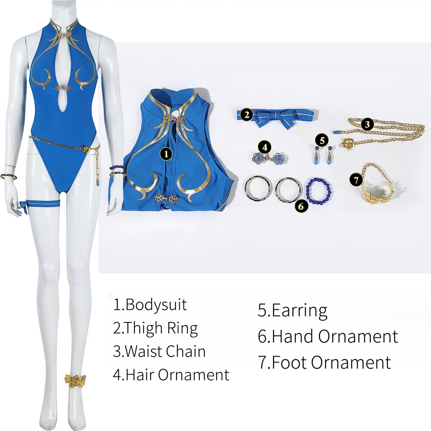 Shusheng-R Street Fighter 6 Chun-Li Cosplay Costume Sexy Swimsuit Props Accessories Women Halloween Carnival Party