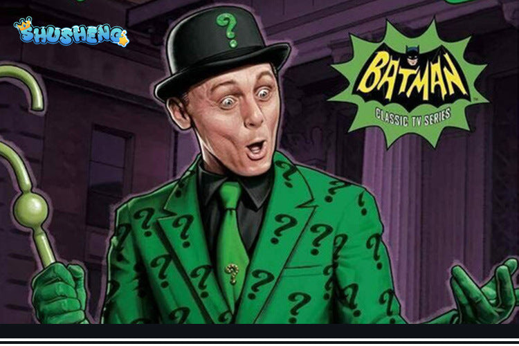 Men Riddler Cosplay Fantasy Movie Super Villain Costume Disguise Adult Boys Roleplay Fantasia Outfits Halloween Male Suits