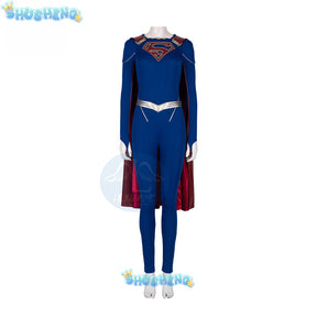 Superhero Cosplay Blue Bodysuit SuperWomen Zentai Costumes Womloak SuperGirl Cos Jumpsuit Rompers Aldult Outfits Role Play