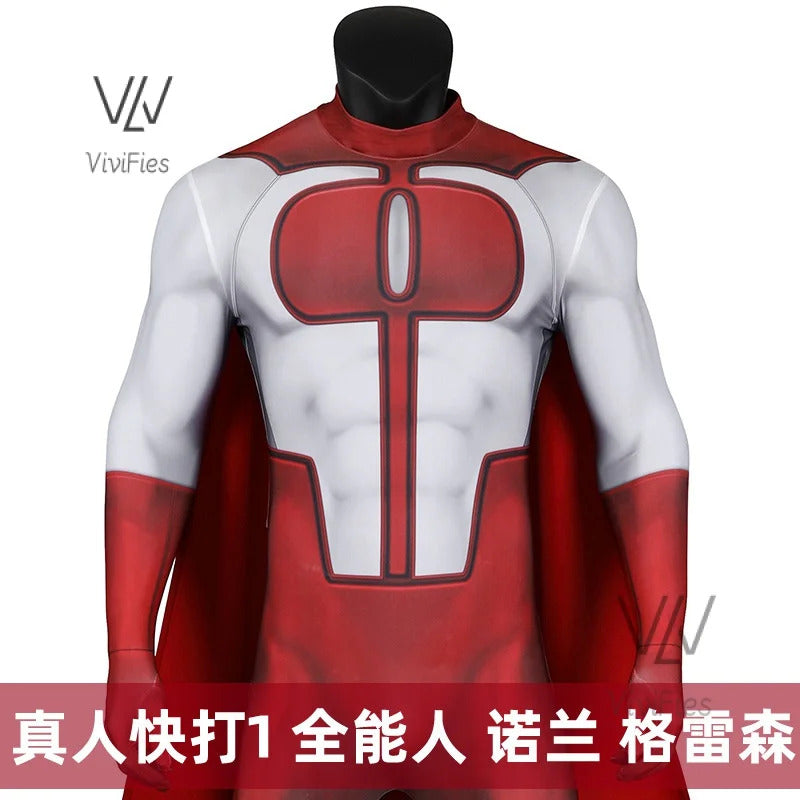 Halloween invincible cosplay jumpsuits Omni man costume superhero Nolan Grayson Zentai printing bodysuit with Cape