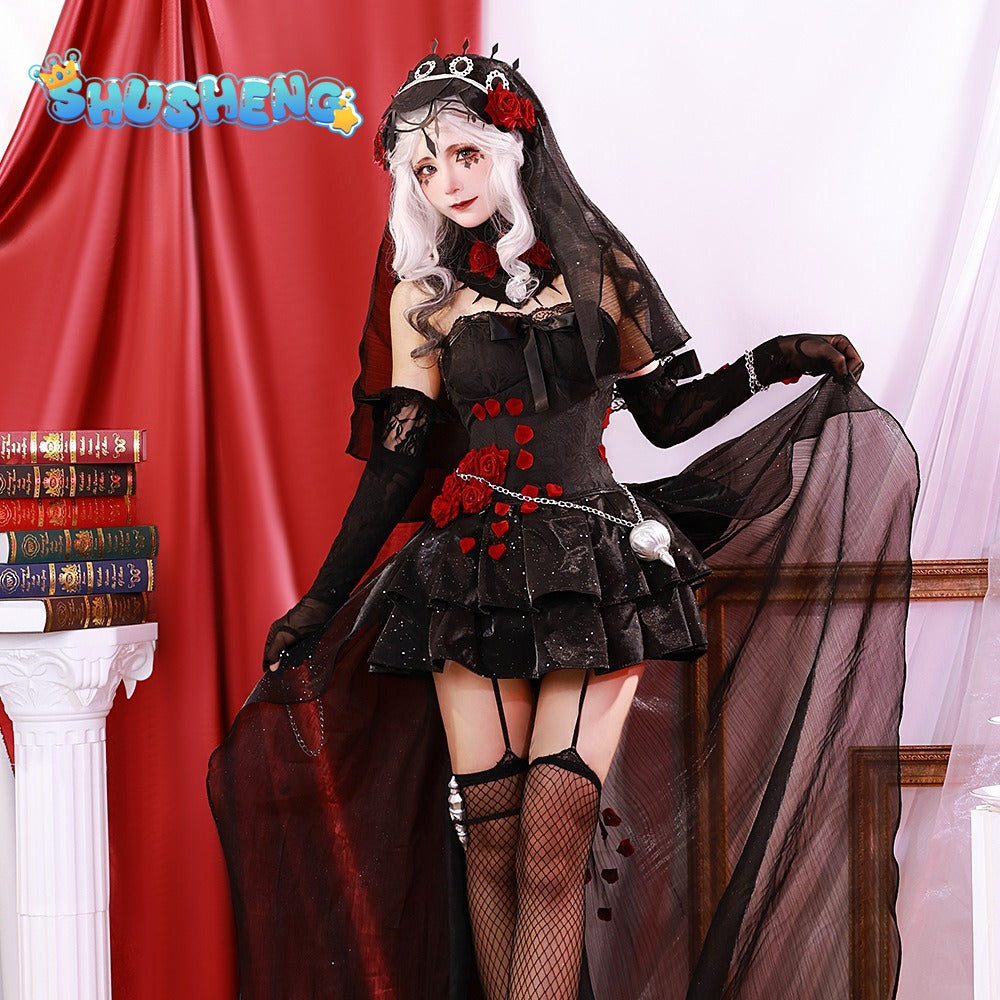 Identity V Ada Mesmer Psychologist Cosplay Night Skin Black Gothic Rose Women Lolita Dress Anime Cospaly Party Suit