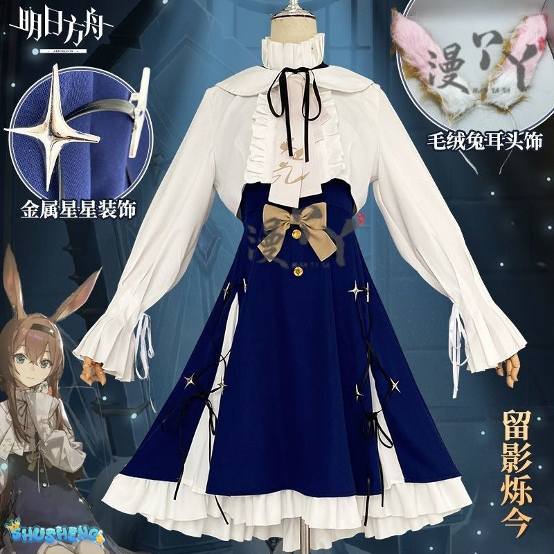 Arknights Amiya Cosplay Costume Set Dress  Ear Headband White Navy Games Anime Costumized Outfit for Women