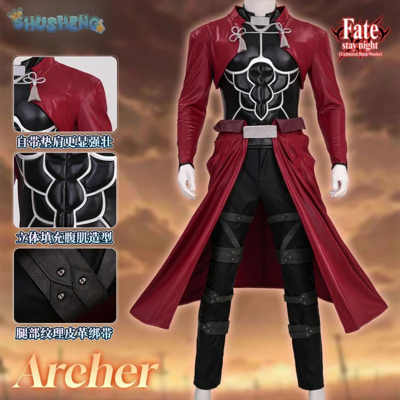 Anime Fate/stay nigh EMIYA Cosplay Arche Costume Black leather top apron pants set Halloween party handsome men women uniform