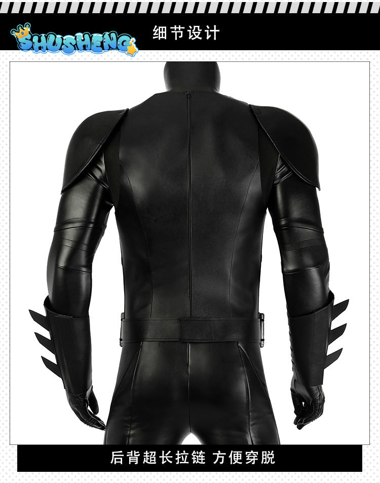 Michael Keaton Superhero Bat Bruce Wayne Cosplay Costume Hero Armor Outfit With Cowl Black Leather Jumpsuit Boots Halloween Suit