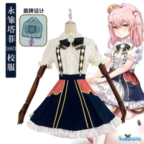 Anime Virtual YouTuber Ace Taffy Cosplay Costume VTuber British Style School Uniform Shirt Strap Dress Wig Woman Cute Party Suit