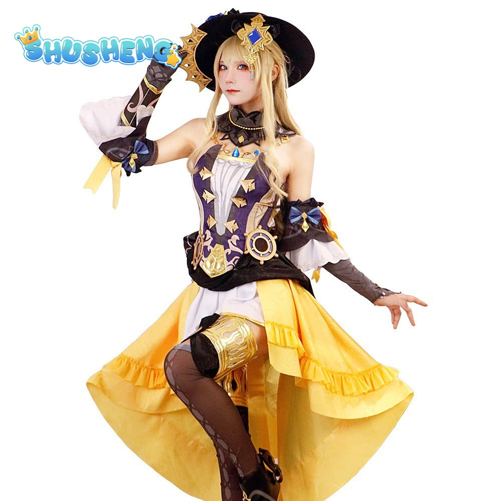 Genshin Impact Navia Anime Cosplay Costume Wig Hat Set Women Dress Uniform Halloween Party for Girls Cos