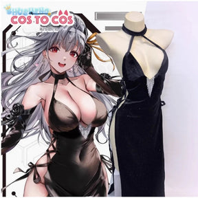 NIKKE：The Goddess of Victory Divine Punishment Cosplay Costume Halloween Black Sexy Women Long Dress Gloves Props, Wig Uniform