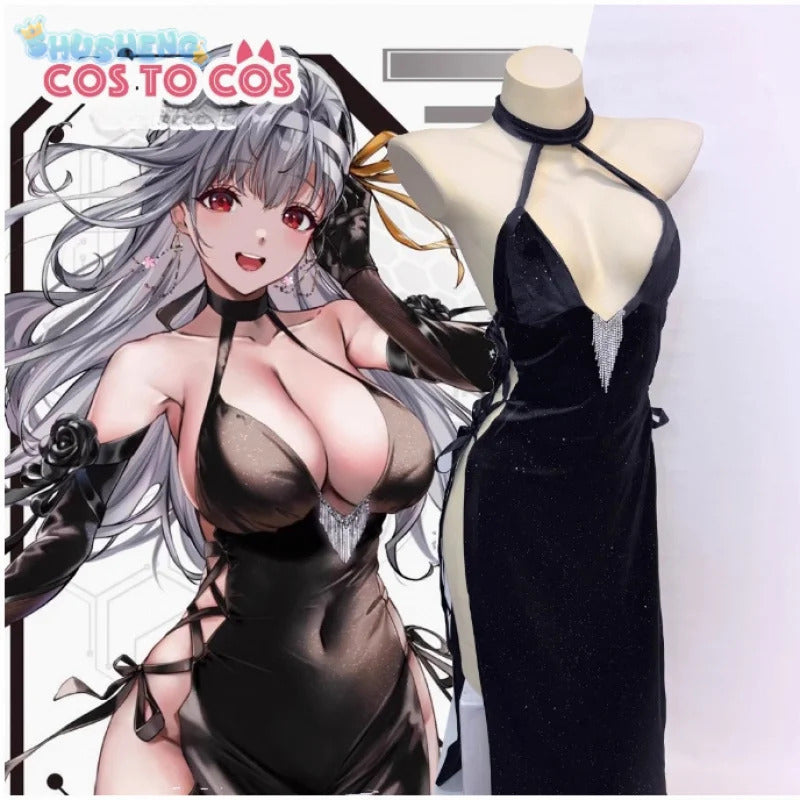 NIKKE：The Goddess of Victory Divine Punishment Cosplay Costume Halloween Black Sexy Women Long Dress Gloves Props, Wig Uniform