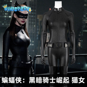 Catwoman Selina Kyle Cosplay Costume Black PU Leather Jumpsuit Eyemask Women Dark Knight Rises Outfits Suit for Halloween Party