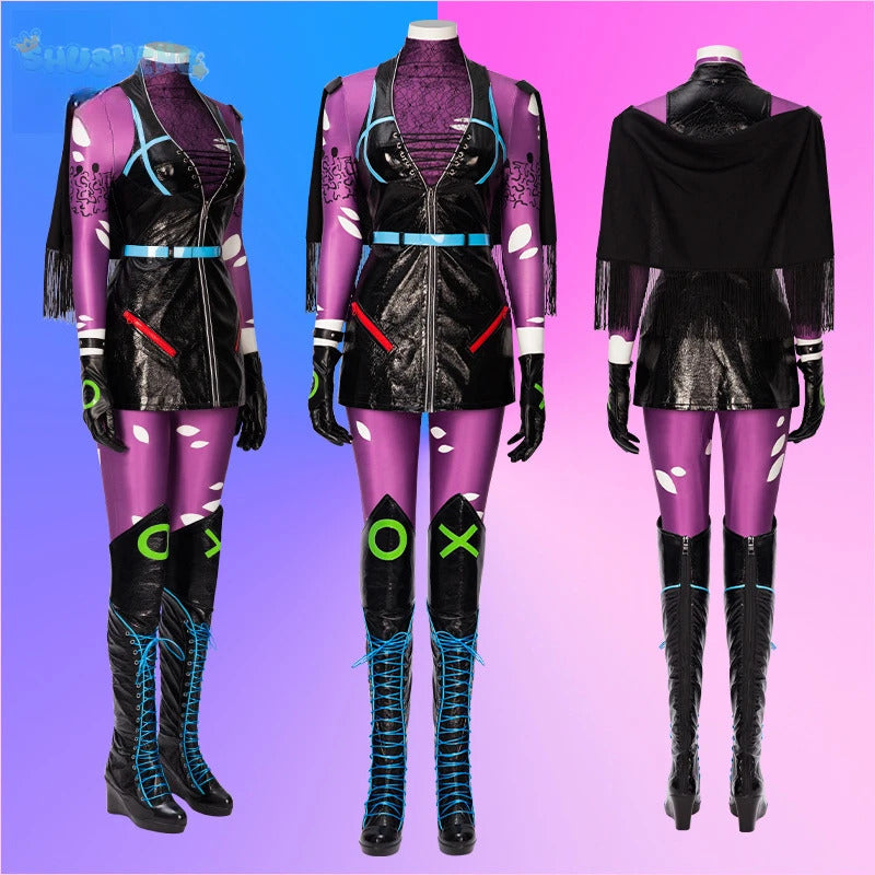 Punchline Cosplay Megamind Alexis Kaye Costume Halloween Carnival Sexy Lady Joker Outfit with Boots Custom Made Women Suit