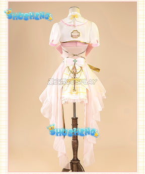 Cosplay Game VTuber Ace Taffy Cosplay Costume Wig YouTuber Ace Taffy Pink Dress Headwear Gloves Stockings Set Convention Event